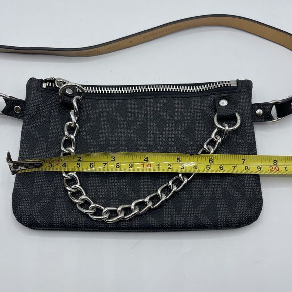 Michael Kors MK Signature Logo Belt Bag Pouch Fanny Pack Black‎ Faux Leather - Picture 3 of 12